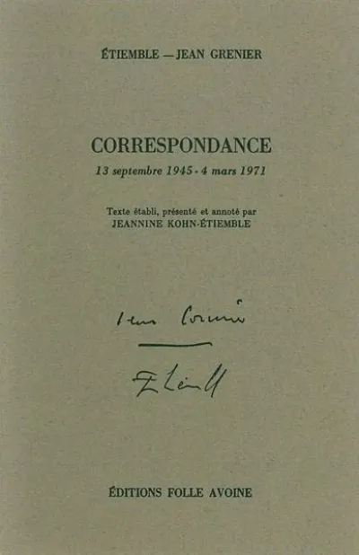 Correspondance Étiemble / Jean Grenier